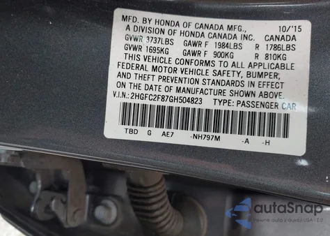 2016 Honda Civic Ex z USA, uszkodzony, nr VIN 2HGFC2F87GH504823